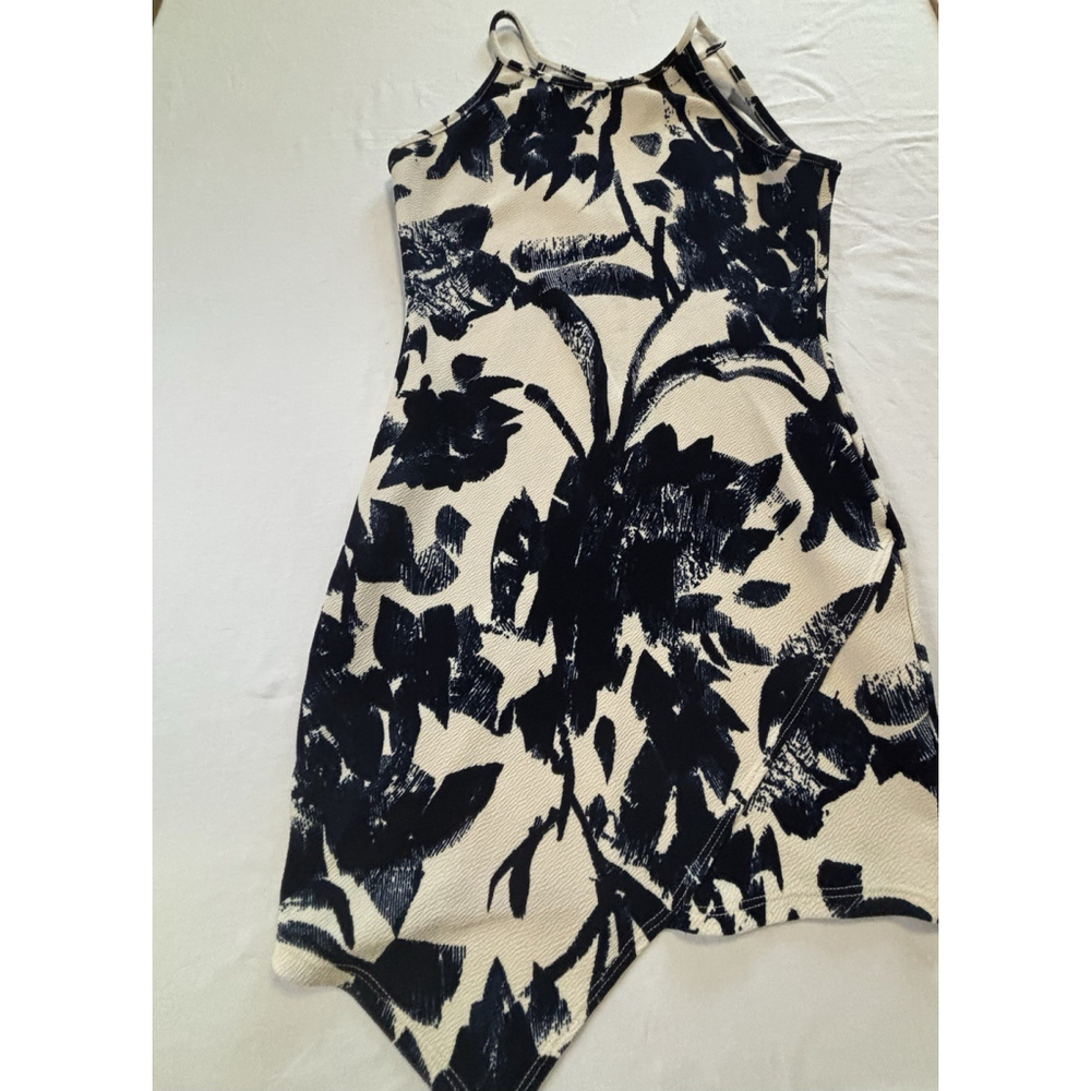 Blue Blush Womens Asymmetrical Bodycon Dress Floral Black Cream BD7628-2 M